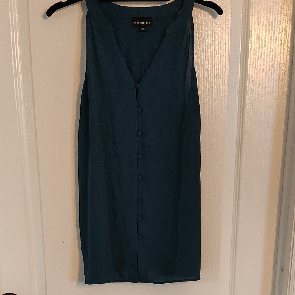 Sleeveless Teal Blouse by Fortune & Ivy